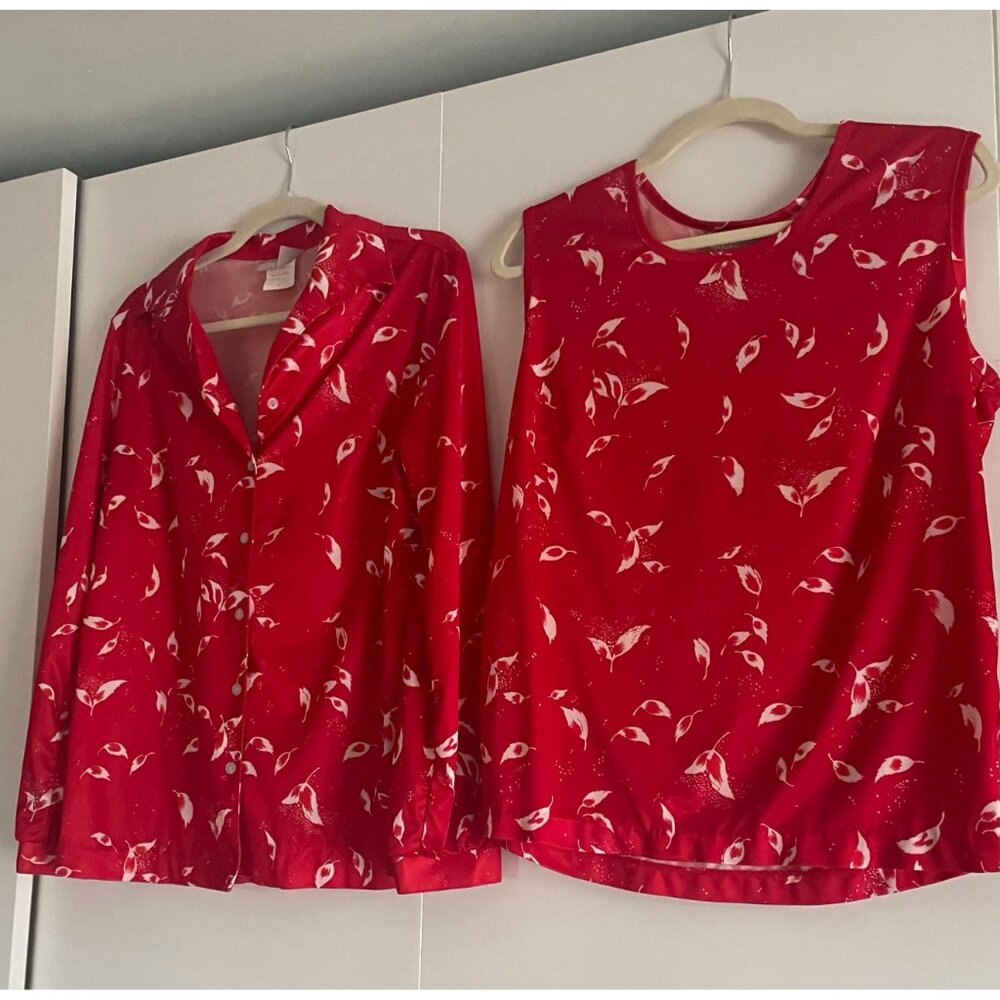 Vintage Matching Blouse and Sleeveless Shirt, Size L, 1970s SEARS